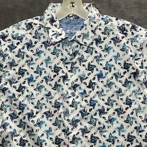 Robert Graham Men's White Short Sleeve 100% Cotton Polo Shirt Size Large